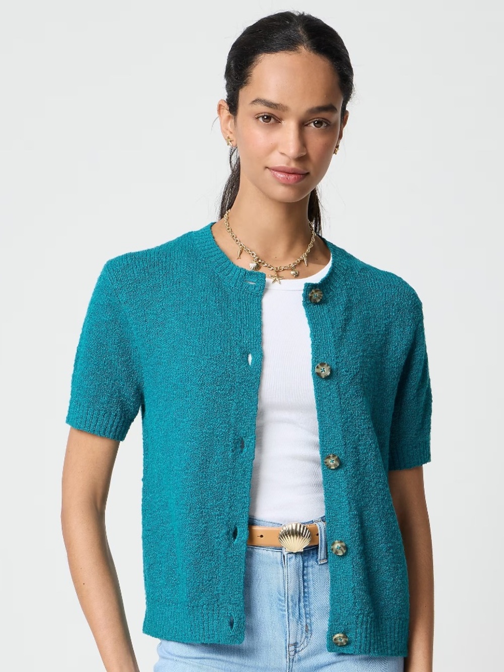 J.Crew Factory Short-Sleeve Slub Cardigan Sweater 2X NEW Vivid Jade